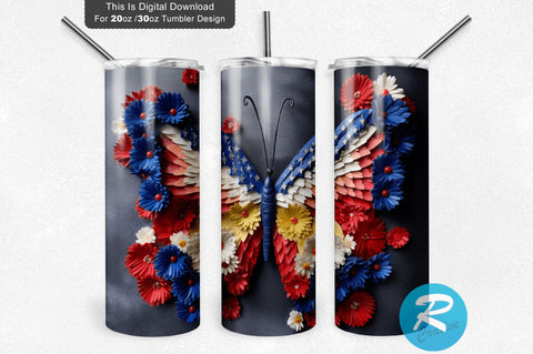 Patriotic Butterfly 3D 20 Oz Tumbler Sublimation Regulrcrative 
