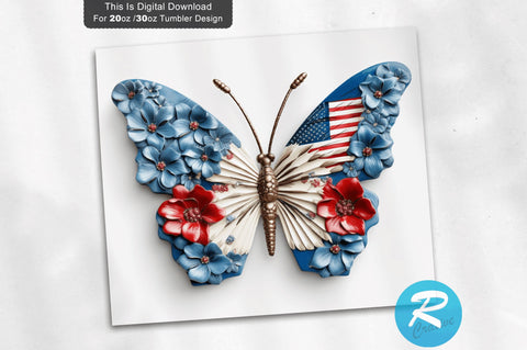 Patriotic Butterfly 3D 20 Oz Tumbler Sublimation Regulrcrative 