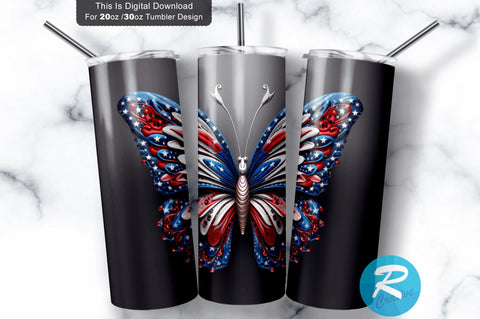 Patriotic Butterfly 3D 20 Oz Tumbler Sublimation Regulrcrative 