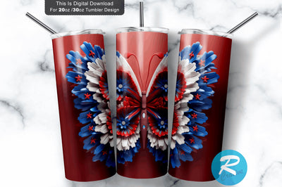 Patriotic Butterfly 3D 20 Oz Tumbler Sublimation Regulrcrative 