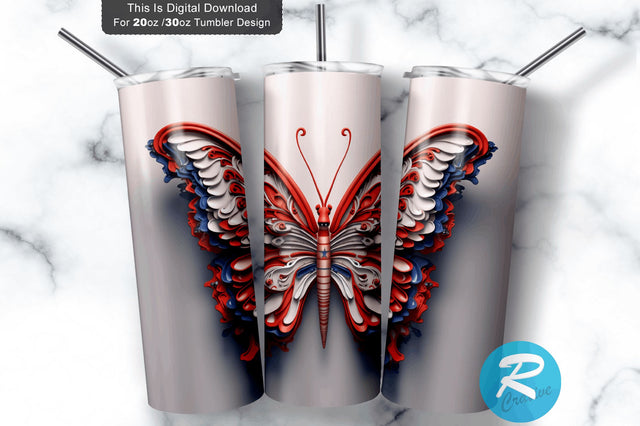 Patriotic Butterfly 3D 20 Oz Tumbler Sublimation Regulrcrative 