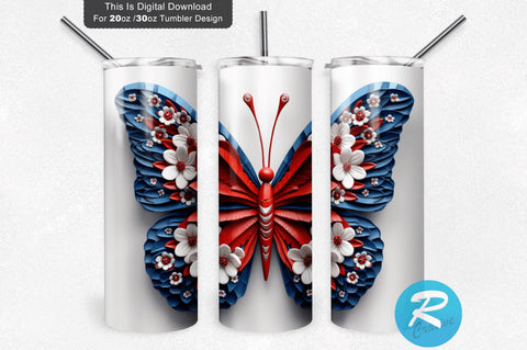 Patriotic Butterfly 3D 20 Oz Tumbler Sublimation Regulrcrative 