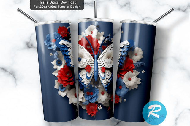 Patriotic Butterfly 3D 20 Oz Tumbler Sublimation Regulrcrative 