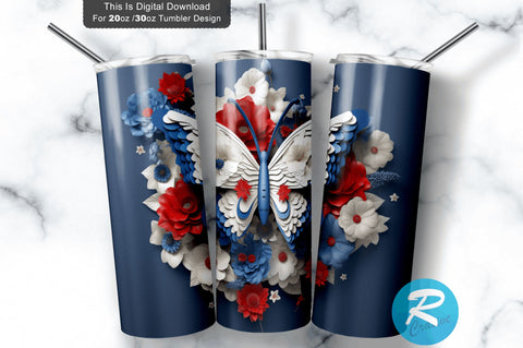 Patriotic Butterfly 3D 20 Oz Tumbler Sublimation Regulrcrative 