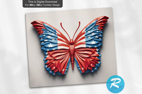 Patriotic Butterfly 3D 20 Oz Tumbler Sublimation Regulrcrative 