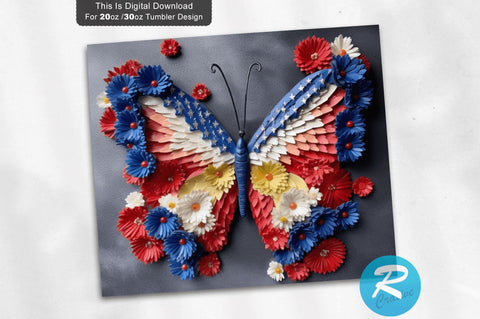 Patriotic Butterfly 3D 20 Oz Tumbler Sublimation Regulrcrative 