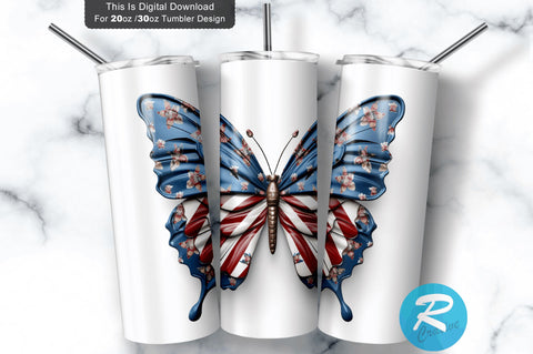 Patriotic Butterfly 3D 20 Oz Tumbler Sublimation Regulrcrative 