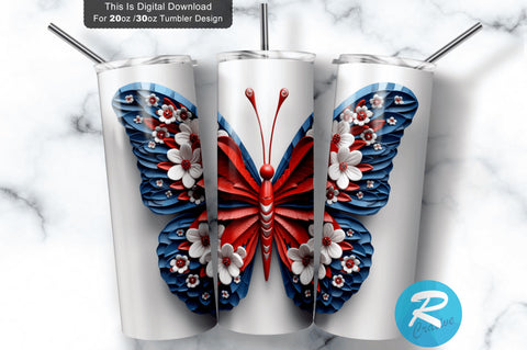 Patriotic Butterfly 3D 20 Oz Tumbler Sublimation Regulrcrative 