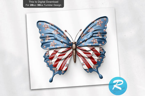 Patriotic Butterfly 3D 20 Oz Tumbler Sublimation Regulrcrative 