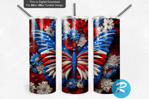 Patriotic Butterfly 3D 20 Oz Tumbler Sublimation Regulrcrative 