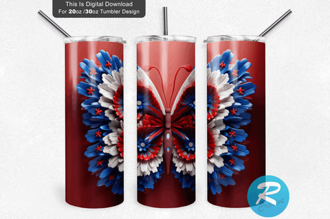 Patriotic Butterfly 3D 20 Oz Tumbler Sublimation Regulrcrative 