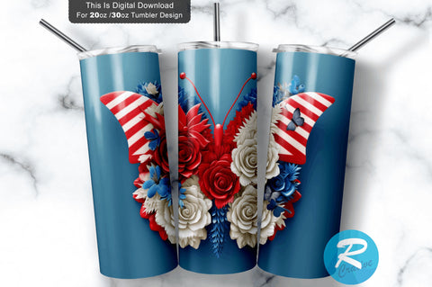 Patriotic Butterfly 3D 20 Oz Tumbler Sublimation Regulrcrative 