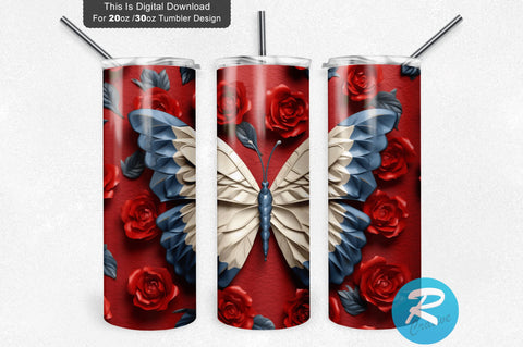Patriotic Butterfly 3D 20 Oz Tumbler Sublimation Regulrcrative 