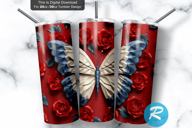 Patriotic Butterfly 3D 20 Oz Tumbler Sublimation Regulrcrative 