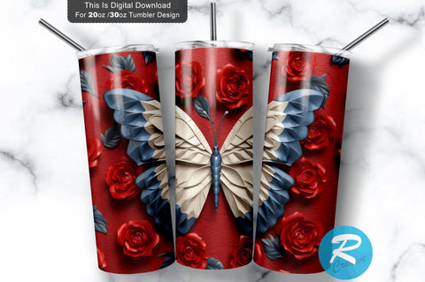 Patriotic Butterfly 3D 20 Oz Tumbler Sublimation Regulrcrative 