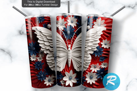Patriotic Butterfly 3D 20 Oz Tumbler Sublimation Regulrcrative 