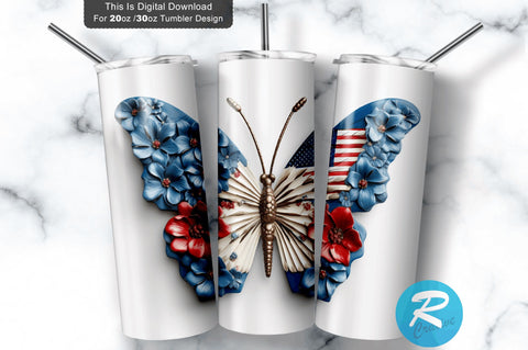 Patriotic Butterfly 3D 20 Oz Tumbler Sublimation Regulrcrative 