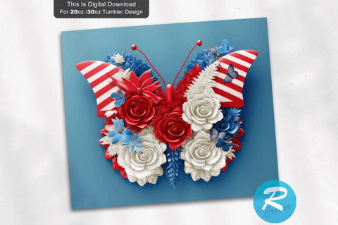 Patriotic Butterfly 3D 20 Oz Tumbler Sublimation Regulrcrative 