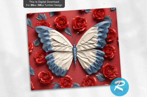 Patriotic Butterfly 3D 20 Oz Tumbler Sublimation Regulrcrative 