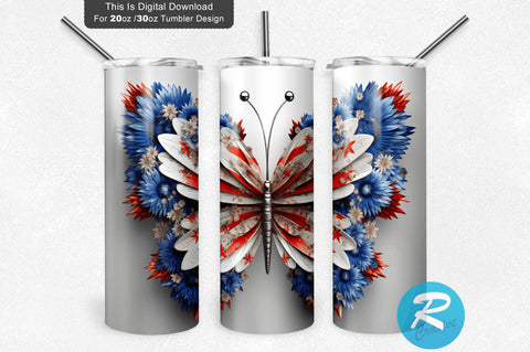 Patriotic Butterfly 3D 20 Oz Tumbler Sublimation Regulrcrative 