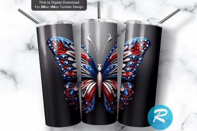 Patriotic Butterfly 3D 20 Oz Tumbler Sublimation Regulrcrative 