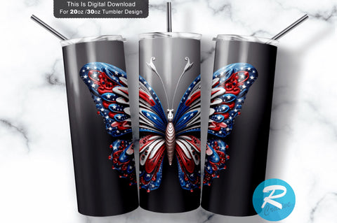 Patriotic Butterfly 3D 20 Oz Tumbler Sublimation Regulrcrative 