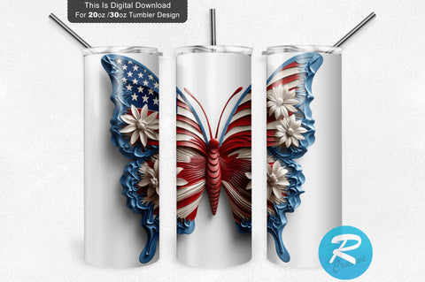 Patriotic Butterfly 3D 20 Oz Tumbler Sublimation Regulrcrative 