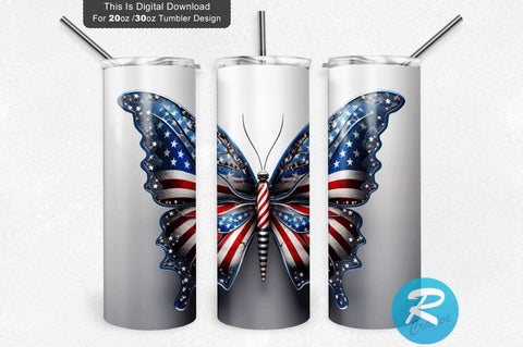 Patriotic Butterfly 3D 20 Oz Tumbler Sublimation Regulrcrative 