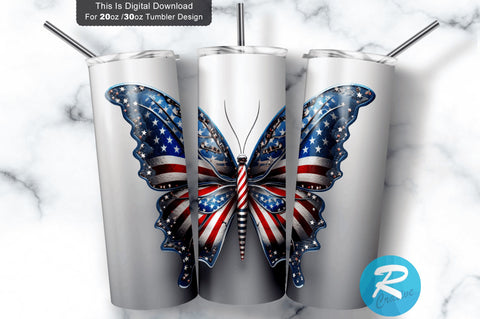 Patriotic Butterfly 3D 20 Oz Tumbler Sublimation Regulrcrative 