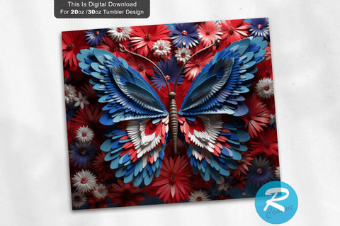 Patriotic Butterfly 3D 20 Oz Tumbler Sublimation Regulrcrative 