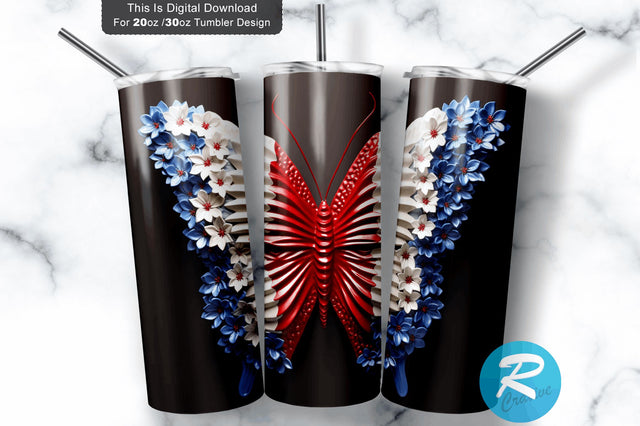 Patriotic Butterfly 3D 20 Oz Tumbler Sublimation Regulrcrative 
