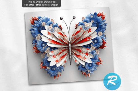 Patriotic Butterfly 3D 20 Oz Tumbler Sublimation Regulrcrative 