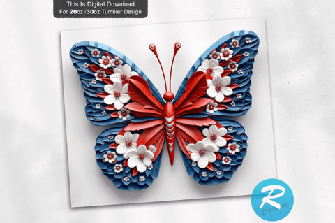 Patriotic Butterfly 3D 20 Oz Tumbler Sublimation Regulrcrative 