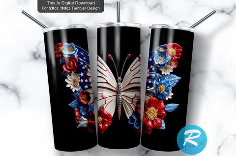 Patriotic Butterfly 3D 20 Oz Tumbler Sublimation Regulrcrative 
