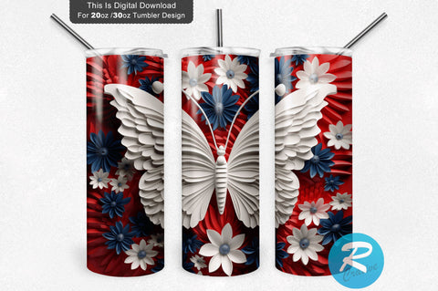 Patriotic Butterfly 3D 20 Oz Tumbler Sublimation Regulrcrative 