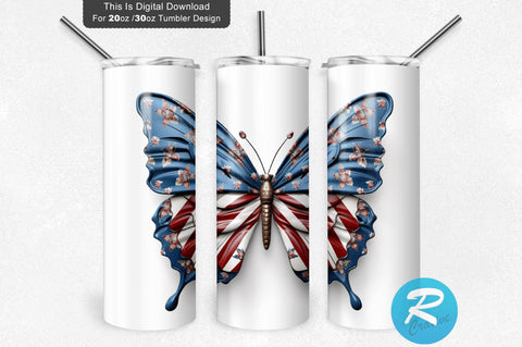 Patriotic Butterfly 3D 20 Oz Tumbler Sublimation Regulrcrative 
