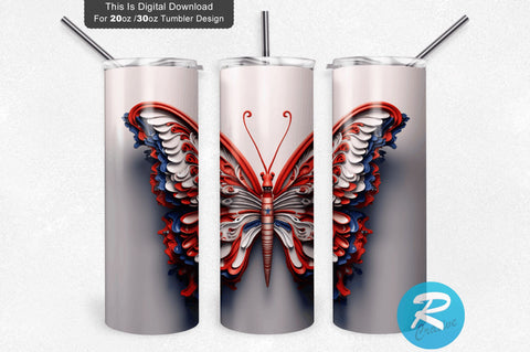 Patriotic Butterfly 3D 20 Oz Tumbler Sublimation Regulrcrative 