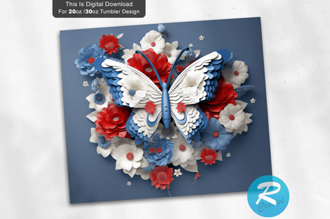 Patriotic Butterfly 3D 20 Oz Tumbler Sublimation Regulrcrative 