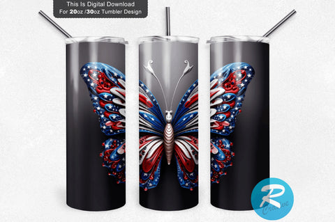 Patriotic Butterfly 3D 20 Oz Tumbler Sublimation Regulrcrative 