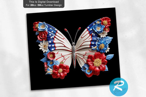 Patriotic Butterfly 3D 20 Oz Tumbler Sublimation Regulrcrative 
