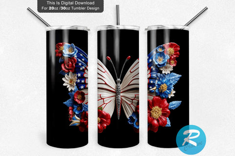 Patriotic Butterfly 3D 20 Oz Tumbler Sublimation Regulrcrative 