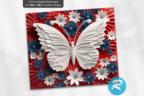 Patriotic Butterfly 3D 20 Oz Tumbler Sublimation Regulrcrative 
