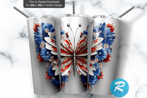 Patriotic Butterfly 3D 20 Oz Tumbler Sublimation Regulrcrative 