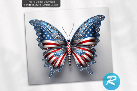 Patriotic Butterfly 3D 20 Oz Tumbler Sublimation Regulrcrative 