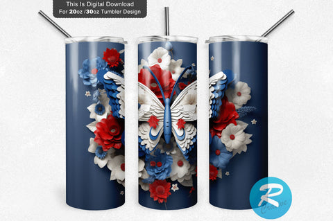 Patriotic Butterfly 3D 20 Oz Tumbler Sublimation Regulrcrative 