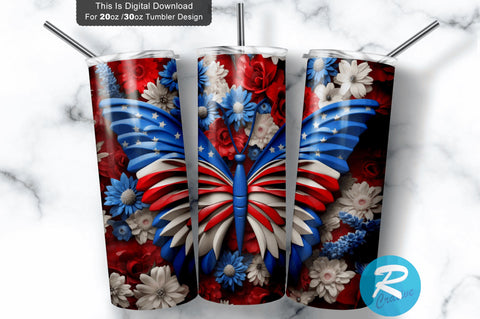 Patriotic Butterfly 3D 20 Oz Tumbler Sublimation Regulrcrative 