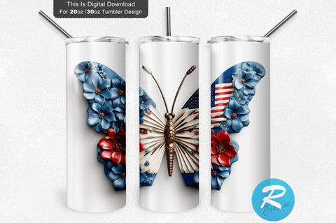 Patriotic Butterfly 3D 20 Oz Tumbler Sublimation Regulrcrative 