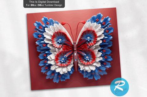 Patriotic Butterfly 3D 20 Oz Tumbler Sublimation Regulrcrative 