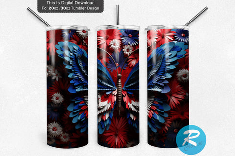 Patriotic Butterfly 3D 20 Oz Tumbler Sublimation Regulrcrative 