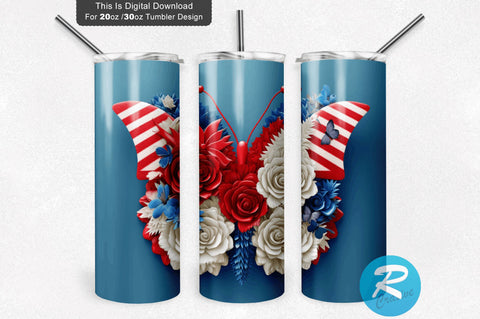 Patriotic Butterfly 3D 20 Oz Tumbler Sublimation Regulrcrative 